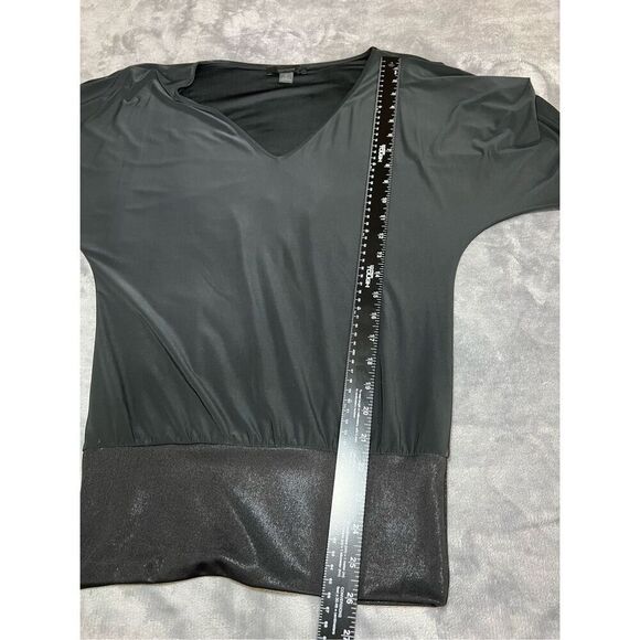 Express Top Womens Size Small Black Blouse V-Neck Short Sleeve Banded Hem - Picture 6 of 7